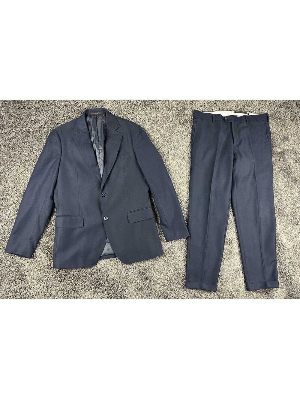 Doppelganger Roma Mens Suit 38R Navy Blue Blazer Pants 32x27 Stretch
